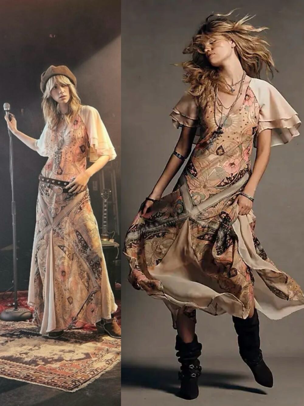 Free People Bohemian Witchy Celestial Nights Maxi Dress in Fairy Combo Small